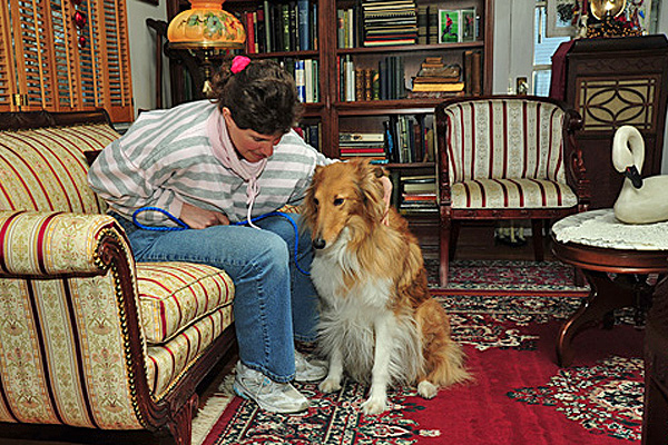 Sara and Sadie, the collie, at Currier House in Havre de Grace, MD